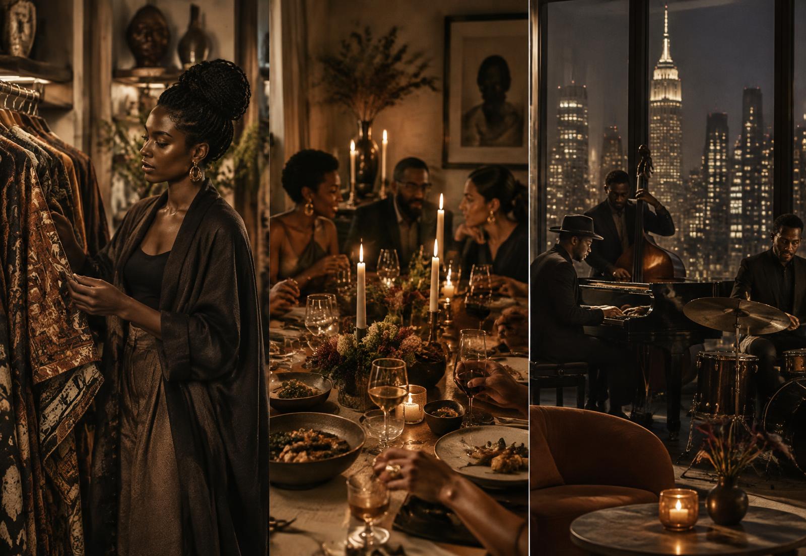 Editorial scenes of fashion, a long dinner, and live jazz in New York